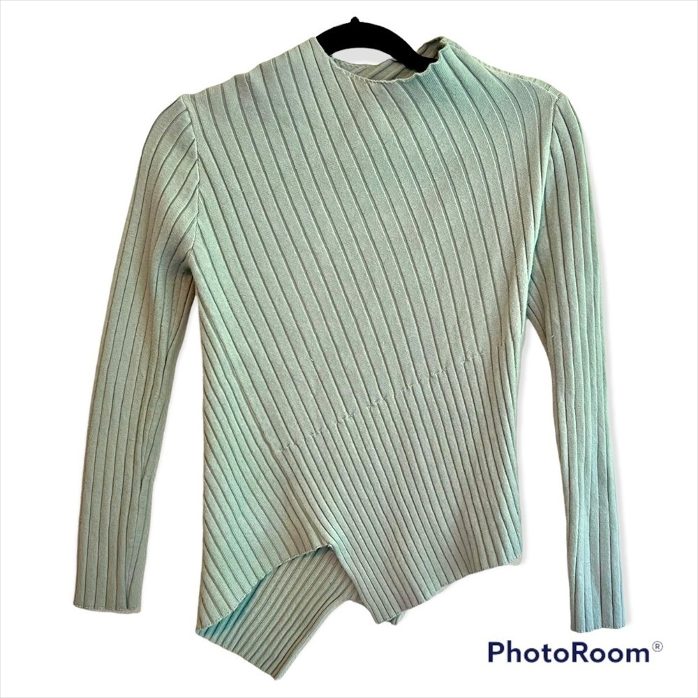 Mock Neck Ribbed Asymmetrical Sweater